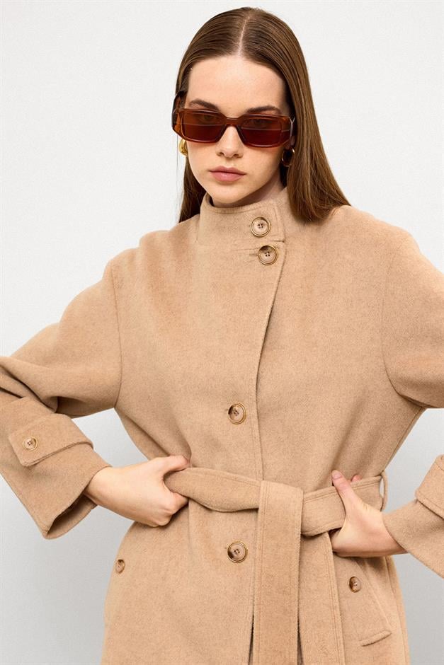 Stand Collar Oversize Long Coat BEIGE 3124