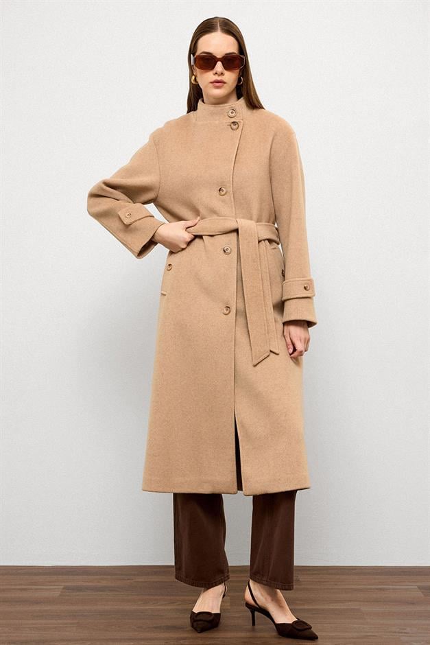 Stand Collar Oversize Long Coat BEIGE 3124