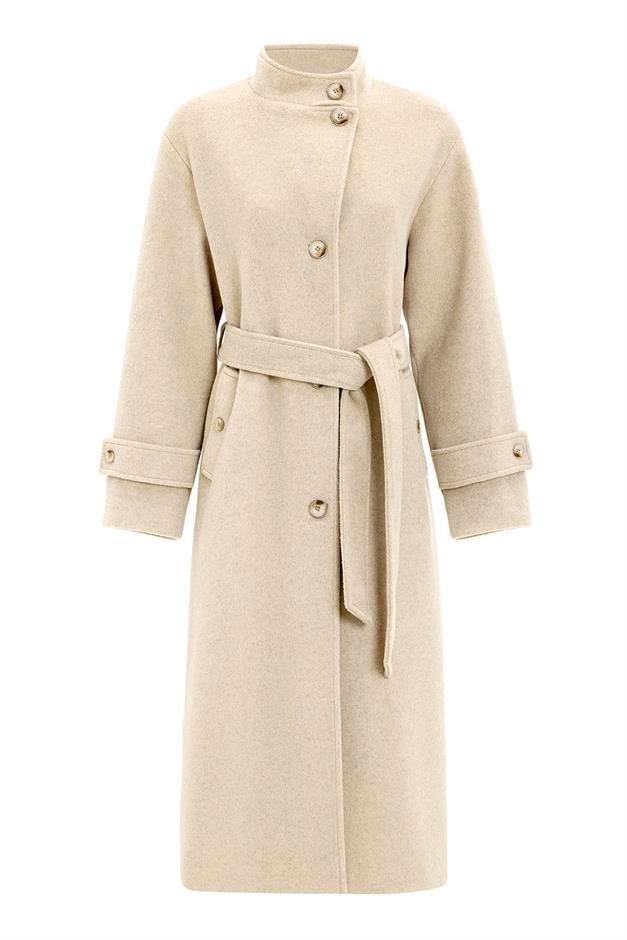 Stand Collar Oversize Long Coat BEJ MELANJ 3124