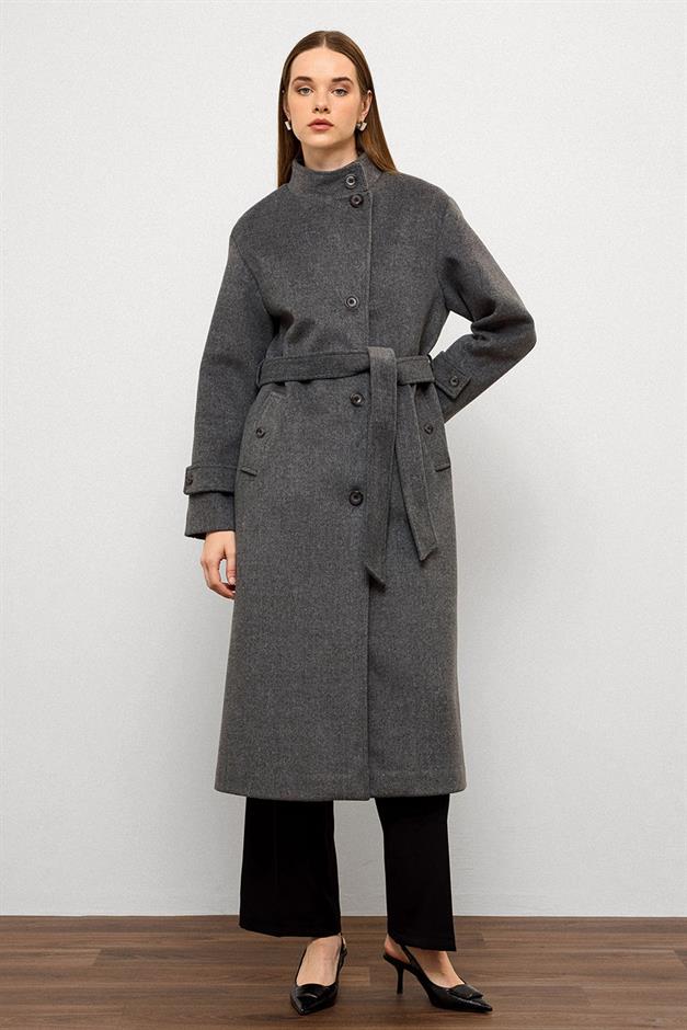 Stand Collar Oversize Long Coat DARK GREY 3124
