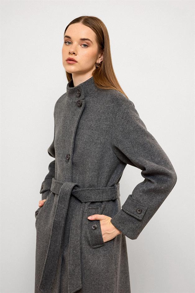 Stand Collar Oversize Long Coat DARK GREY 3124