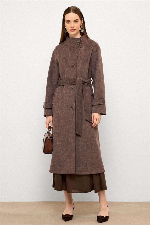 معطف طويل كبير الحجم بياقة واقفة لاتيه 3124