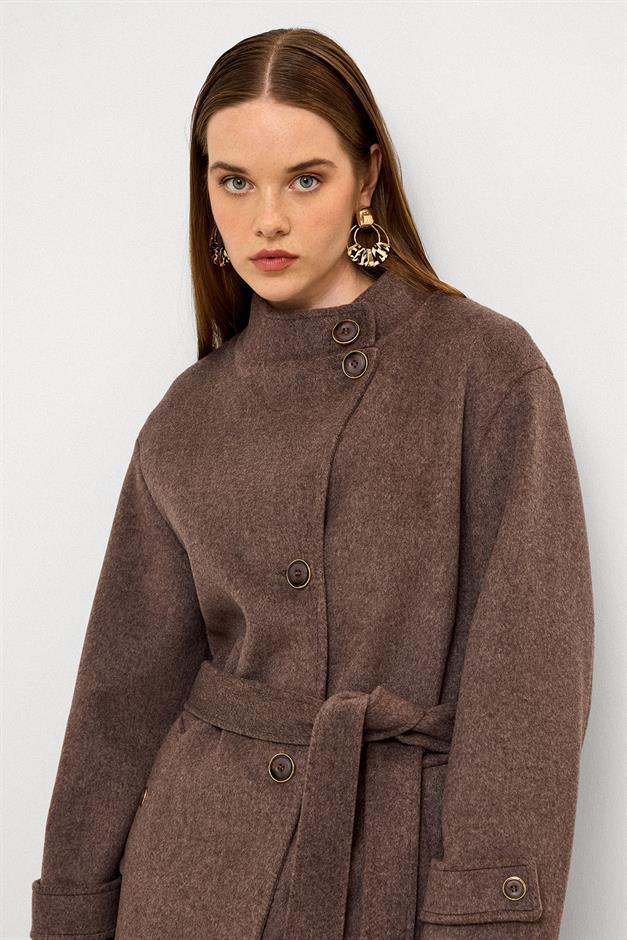 معطف طويل كبير الحجم بياقة واقفة لاتيه 3124