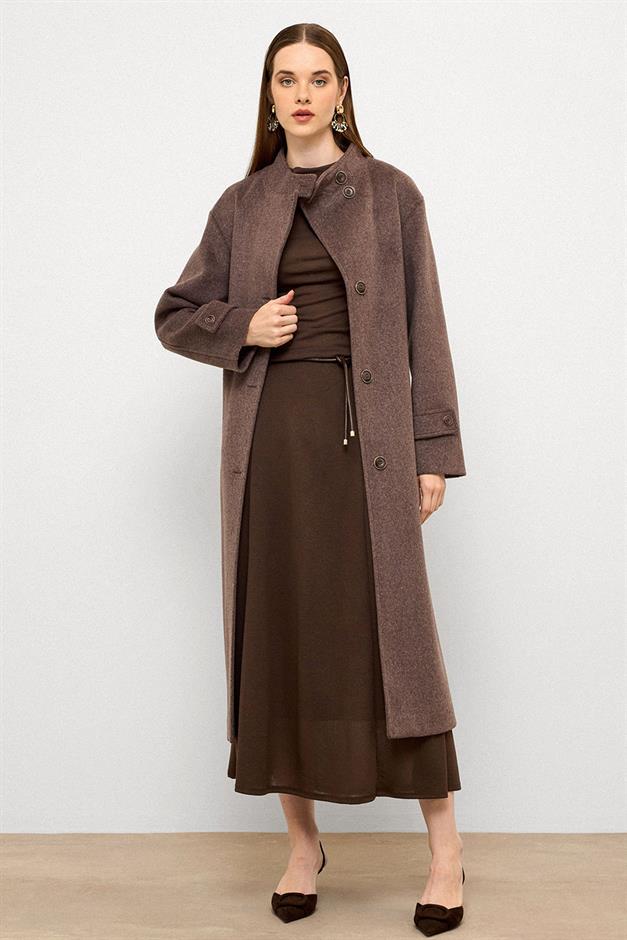 معطف طويل كبير الحجم بياقة واقفة لاتيه 3124