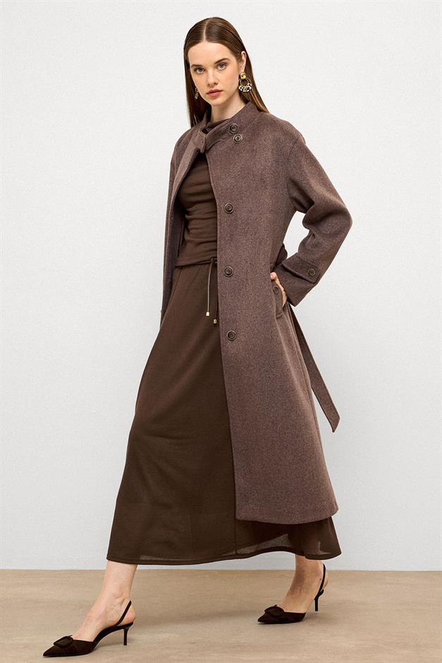 معطف طويل كبير الحجم بياقة واقفة لاتيه 3124