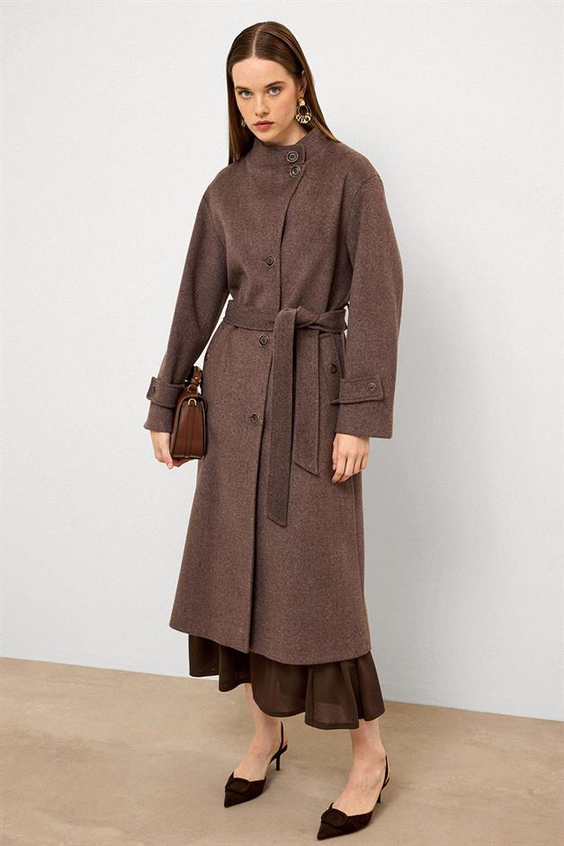 معطف طويل كبير الحجم بياقة واقفة لاتيه 3124