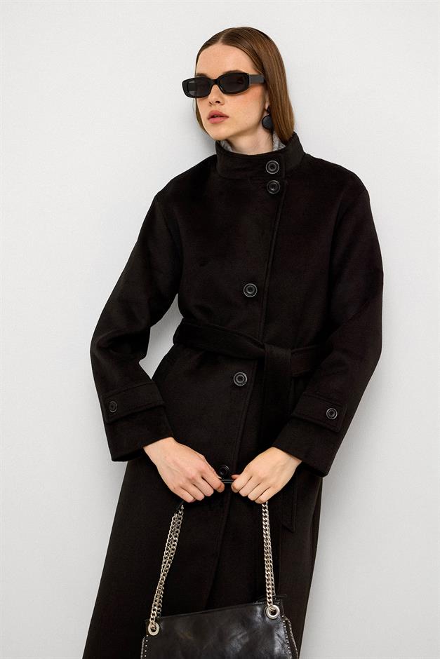Stand Collar Oversize Long Coat BLACK 3124