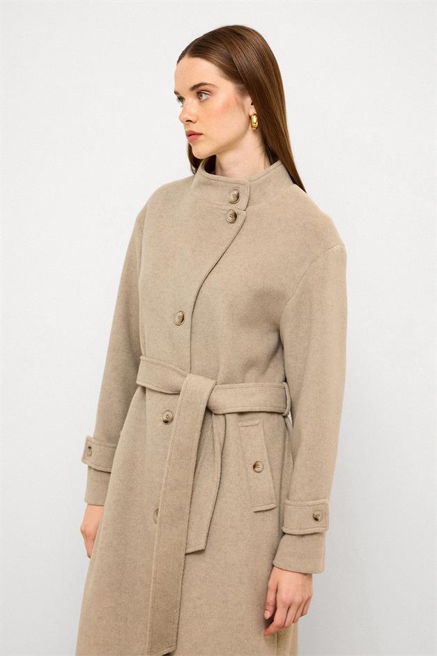 معطف طويل كبير الحجم بياقة واقفة مزيج الحجارة 3124