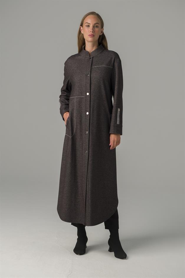 Dikiş Detaylı Astarsız Örme Uzun Kap ANTRASİT 6399