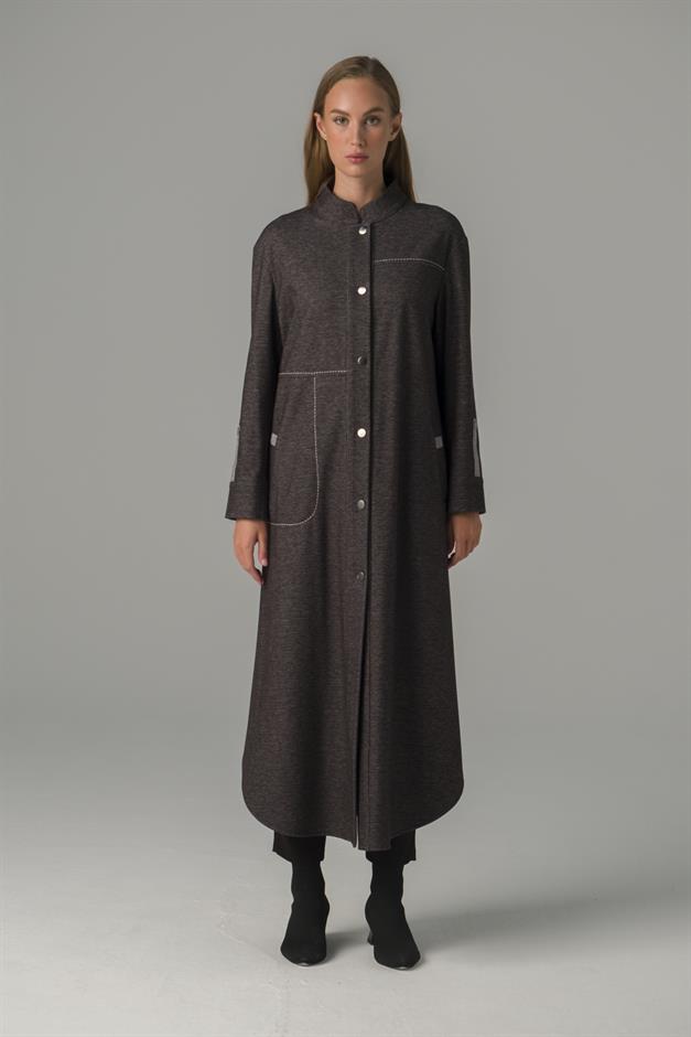 Dikiş Detaylı Astarsız Örme Uzun Kap ANTRASİT 6399