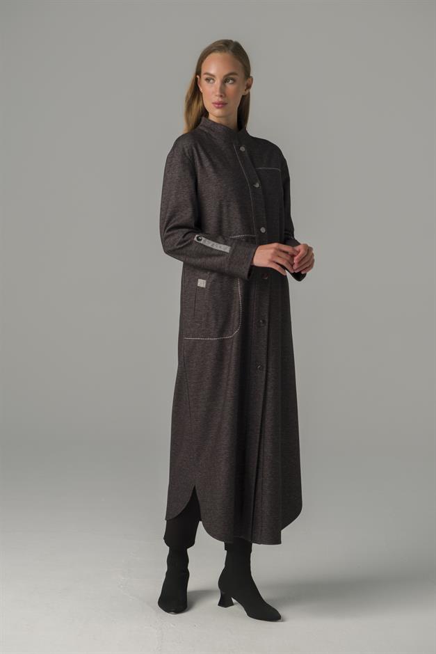 Dikiş Detaylı Astarsız Örme Uzun Kap ANTRASİT 6399