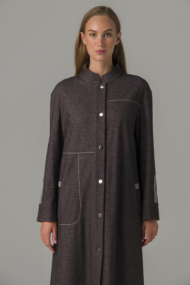 Dikiş Detaylı Astarsız Örme Uzun Kap ANTRASİT 6399