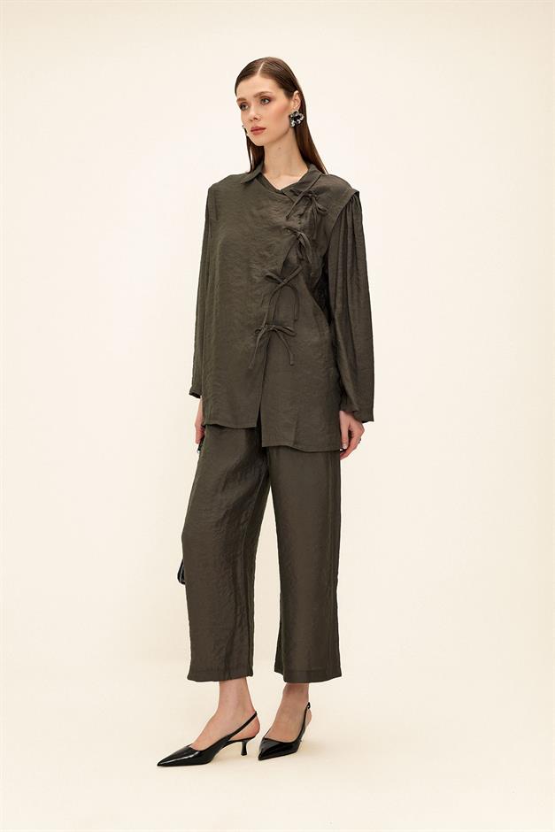 Button and Lace Detailed Trouser Tunic Set SMOKE 9334-TK