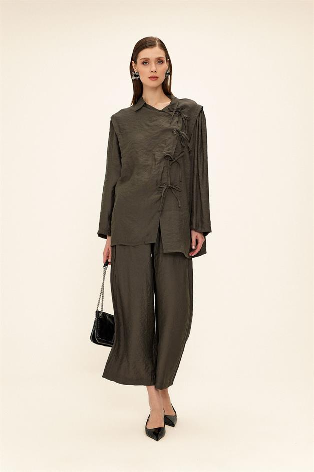 Button and Lace Detailed Trouser Tunic Set SMOKE 9334-TK