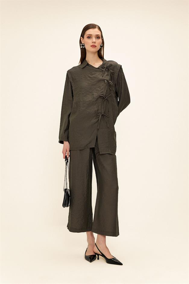 Button and Lace Detailed Trouser Tunic Set SMOKE 9334-TK