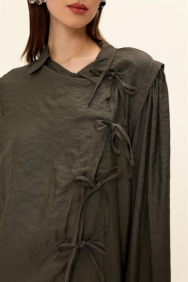 Button and Lace Detailed Trouser Tunic Set SMOKE 9334-TK