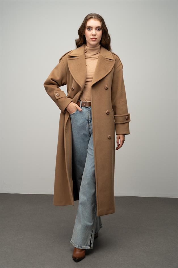 Low Sleeve Epaulette Detailed Double Breasted Oversize Coat K. KAMEL 3062