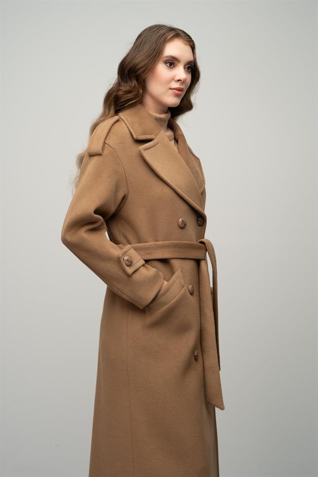 Low Sleeve Epaulette Detailed Double Breasted Oversize Coat K. KAMEL 3062