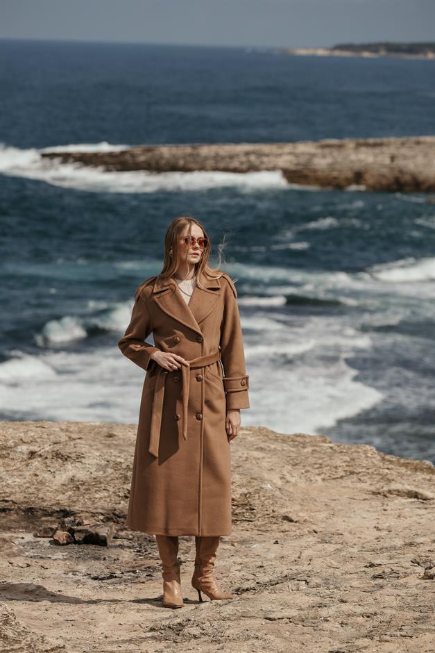 Low Sleeve Epaulette Detailed Double Breasted Oversize Coat K. KAMEL 3062