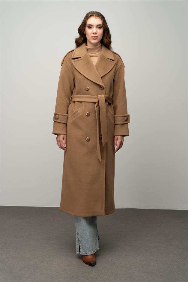 Low Sleeve Epaulette Detailed Double Breasted Oversize Coat K. KAMEL 3062