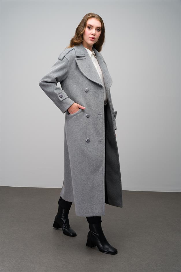 Low Sleeve Epaulette Detailed Double Breasted Oversize Coat A.GRI 3062