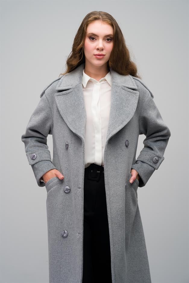 Low Sleeve Epaulette Detailed Double Breasted Oversize Coat A.GRI 3062