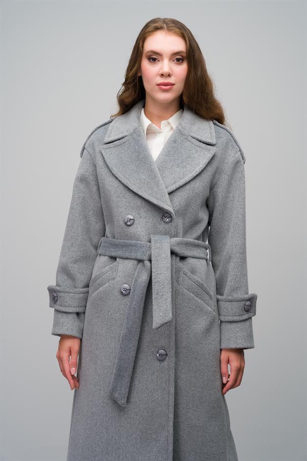 Low Sleeve Epaulette Detailed Double Breasted Oversize Coat A.GRI 3062