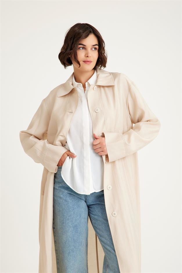 Low Sleeve Unlined Lightweight Plus Size Coat STONE 6605
