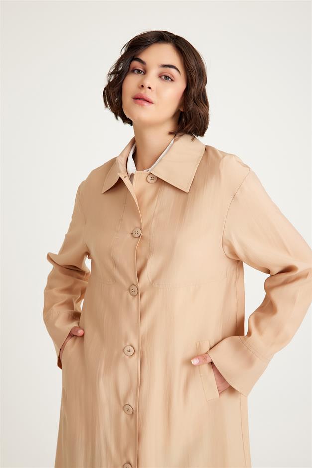 Low Sleeve Unlined Lightweight Plus Size Coat CAMEL 6605