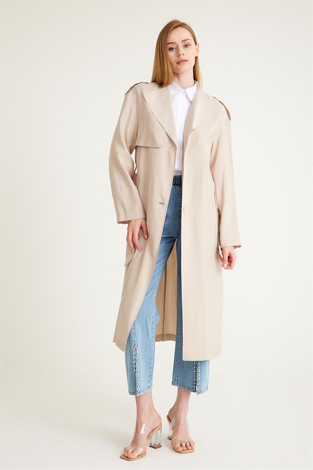 Low Sleeve Unlined Casual Trench Coat IVORY 6603