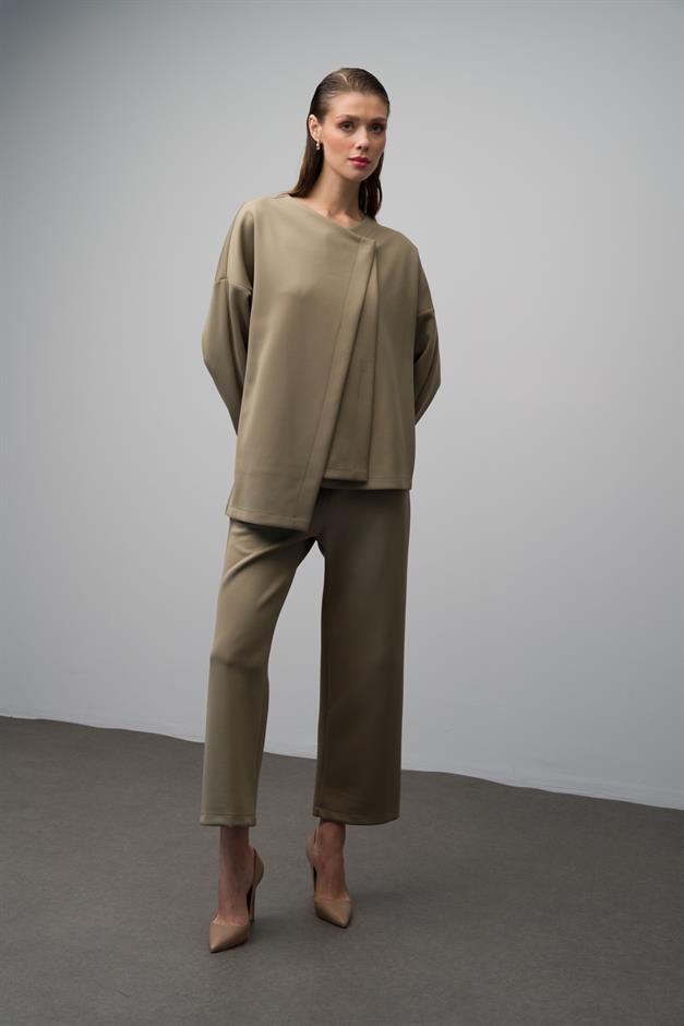 Low-Sleeve Jacket and Trousers Scuba Two-Piece Suit GREEN 9262-TK