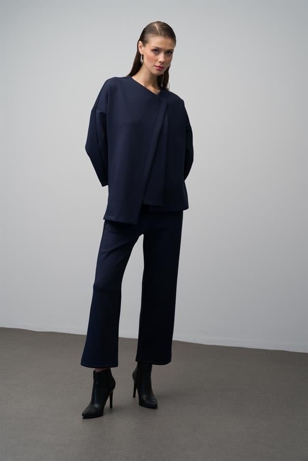 Low-Sleeve Jacket and Trousers Scuba Two-Piece Suit NAVY 9262-TK