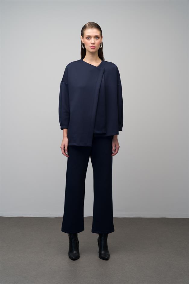 Low-Sleeve Jacket and Trousers Scuba Two-Piece Suit NAVY 9262-TK