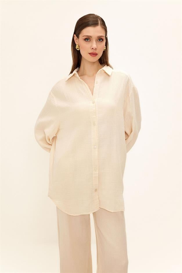 Loose Muslin Shirt with Low Sleeves IVORY 9329