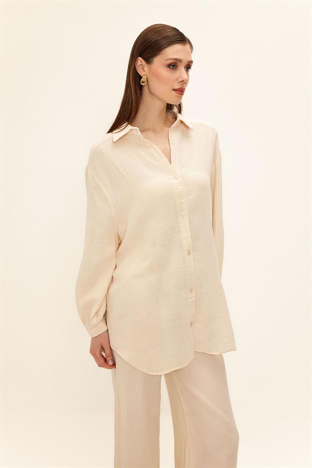 Loose Muslin Shirt with Low Sleeves IVORY 9329