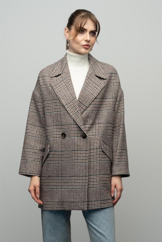 Plaid Patterned Double Breasted Oversized Coat TILE 3020