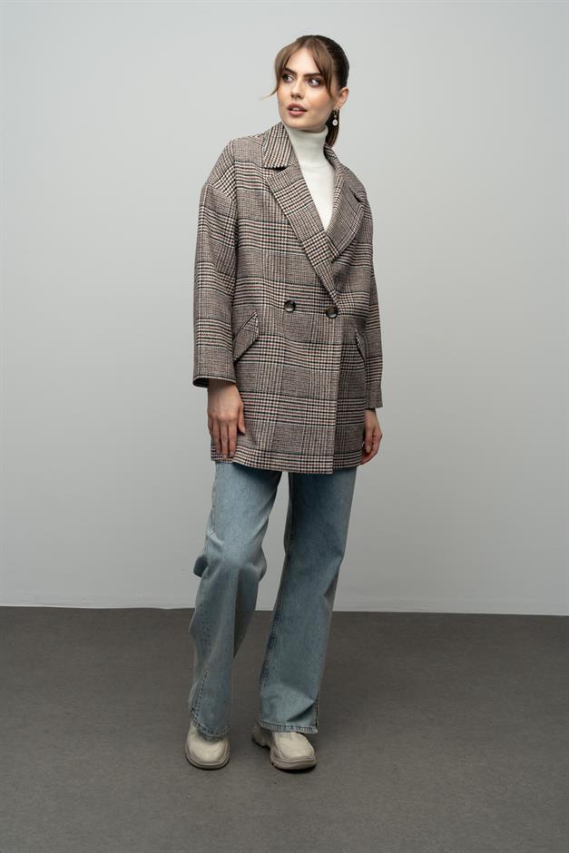 Plaid Patterned Double Breasted Oversized Coat TILE 3020