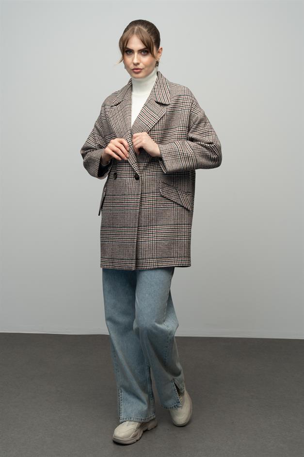Plaid Patterned Double Breasted Oversized Coat TILE 3020