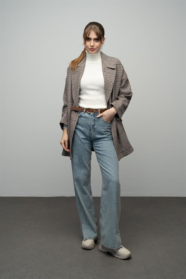 Plaid Patterned Double Breasted Oversized Coat TILE 3020