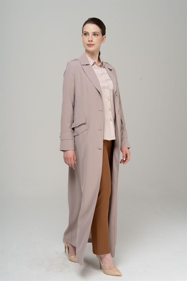 Erkek Yaka Apolet Detaylı Metal Düğmeli Astarlı Pardesü TAŞ 6566