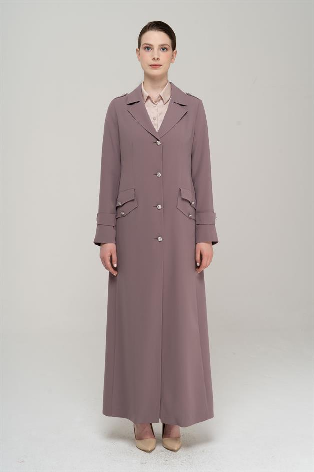 Erkek Yaka Apolet Detaylı Metal Düğmeli Astarlı Pardesü VİZON 6566