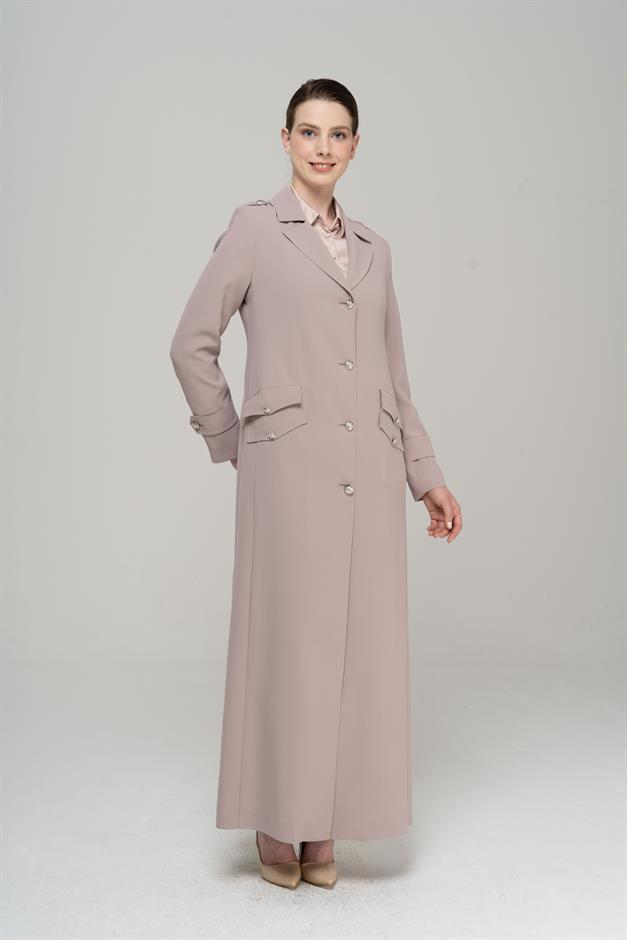 Erkek Yaka Apolet Detaylı Metal Düğmeli Astarlı Pardesü TAŞ 6566