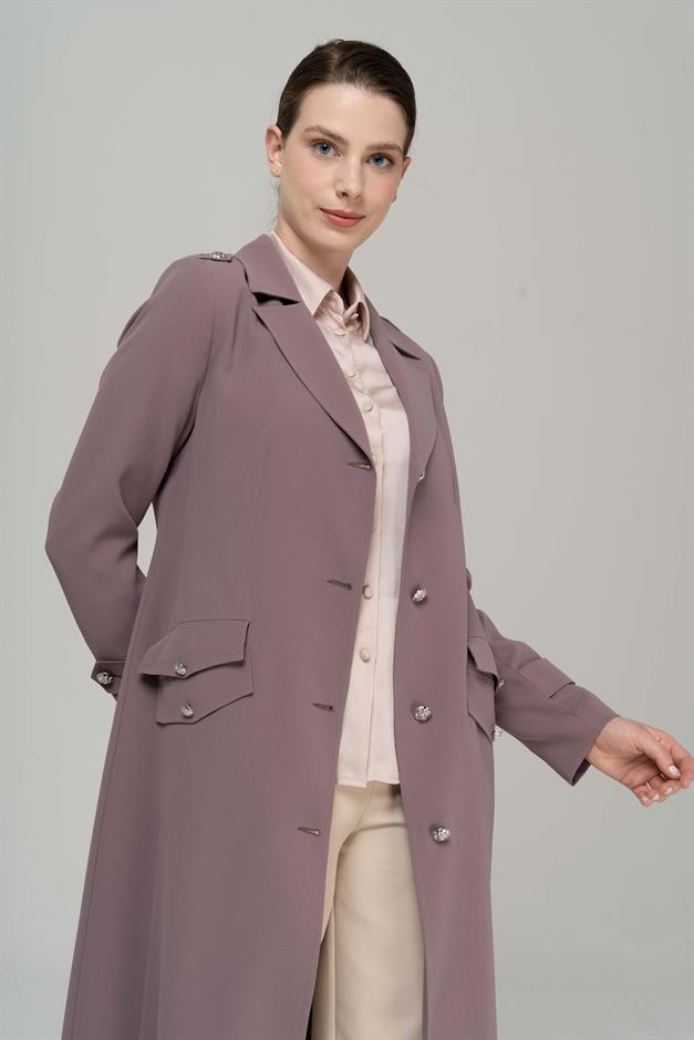 Erkek Yaka Apolet Detaylı Metal Düğmeli Astarlı Pardesü VİZON 6566