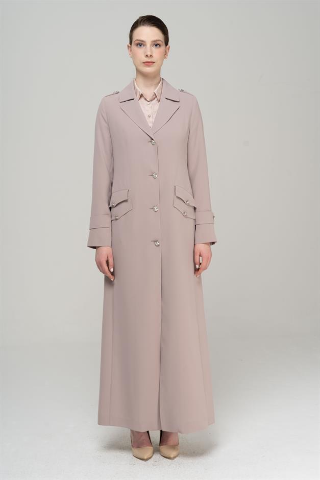 Erkek Yaka Apolet Detaylı Metal Düğmeli Astarlı Pardesü TAŞ 6566