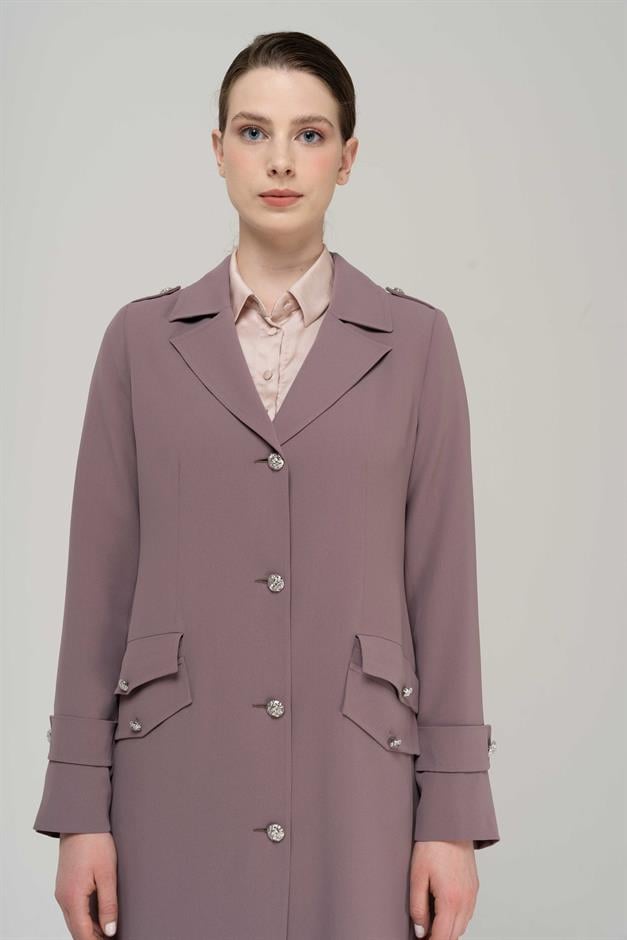 Erkek Yaka Apolet Detaylı Metal Düğmeli Astarlı Pardesü VİZON 6566