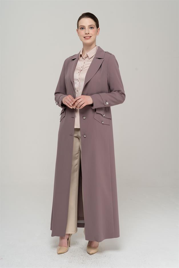 Erkek Yaka Apolet Detaylı Metal Düğmeli Astarlı Pardesü VİZON 6566