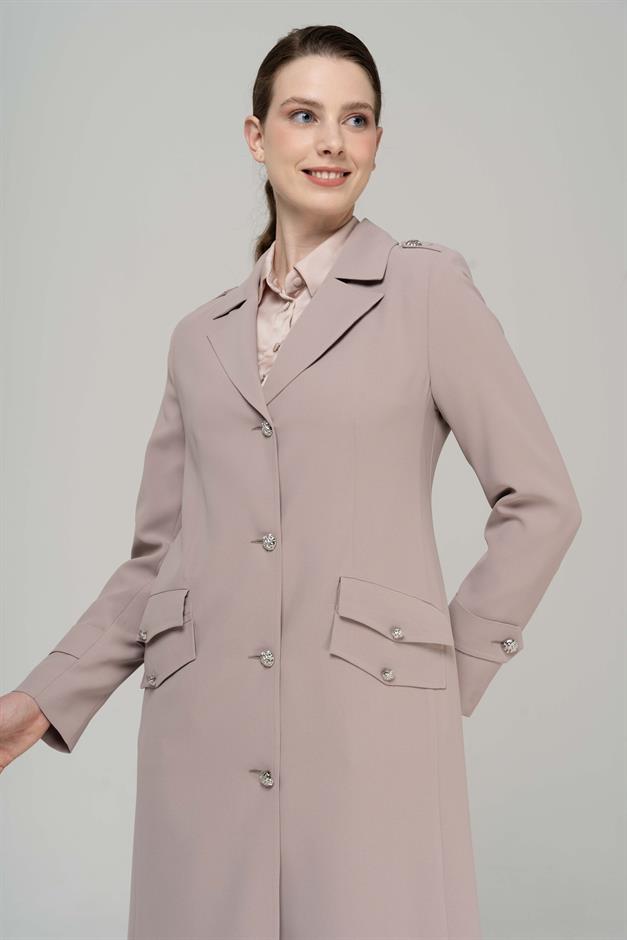 Erkek Yaka Apolet Detaylı Metal Düğmeli Astarlı Pardesü TAŞ 6566