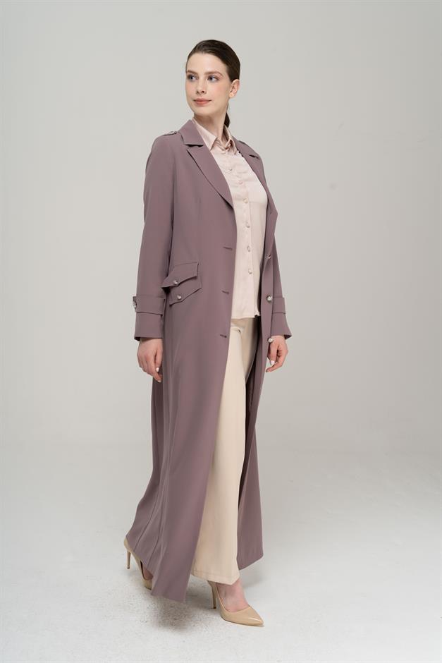 Erkek Yaka Apolet Detaylı Metal Düğmeli Astarlı Pardesü VİZON 6566