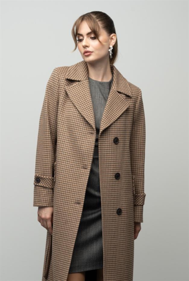 Mens Square Patterned Cashmere Coat CAMEL 3028