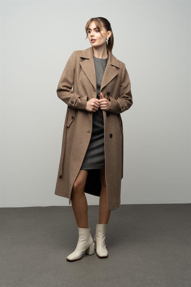 Mens Square Patterned Cashmere Coat CAMEL 3028